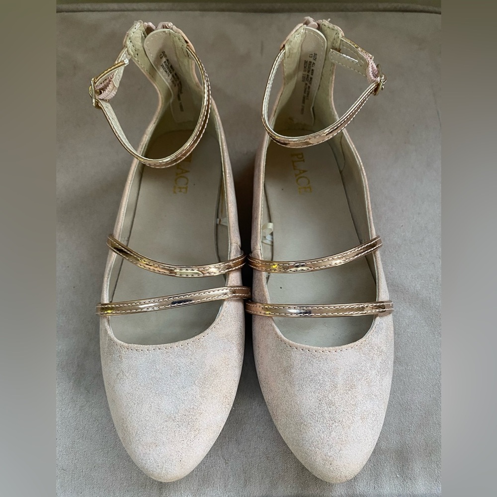 Children’s Place Pale Pink w/ Rose Gold Foil Faux Suede Flats Size 13